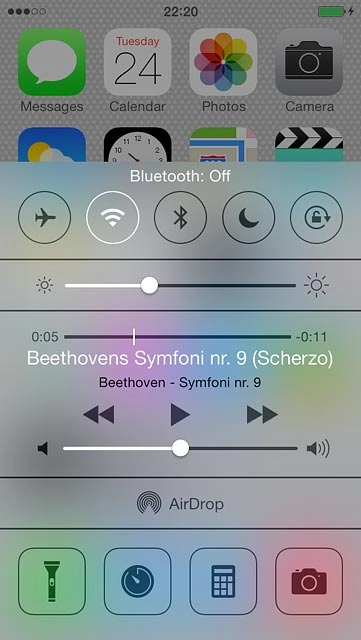 Slide your finger upwards starting from the bottom edge of the display.Press the Bluetooth icon to turn the function on or off.