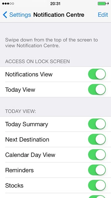 Press the indicator next to the required menu item to turn the function on or off.
