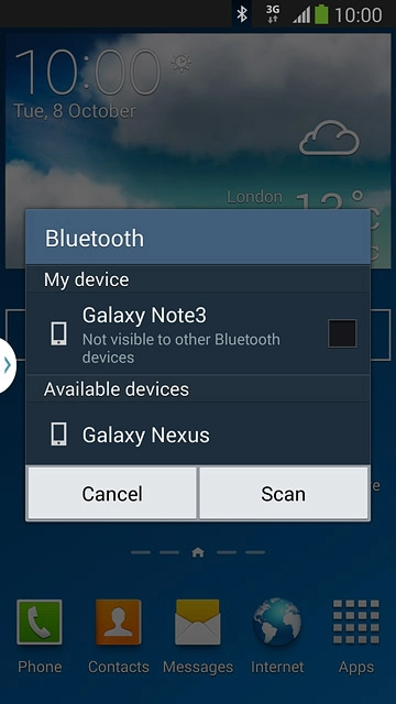 Make sure the other device is turned on and is ready to connect via Bluetooth.Your phone now searches for devices and after a moment, a list of Bluetooth devices within range is displayed.Press the required Bluetooth device.Follow the instructions on the display to pair the Bluetooth device with your phone.The new device is displayed on the list of paired devices.
