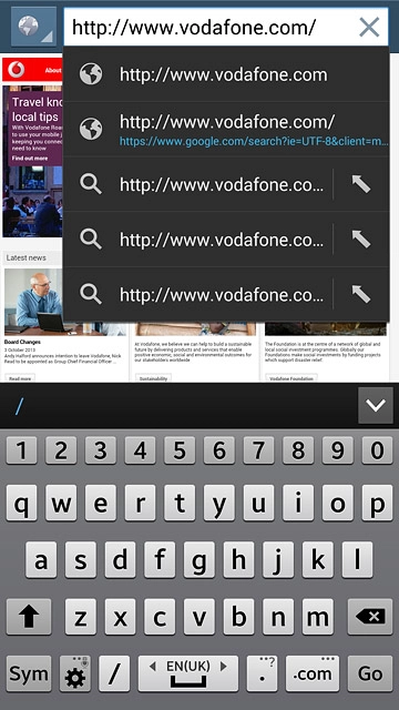 Key in the address of the required web page and press Go.