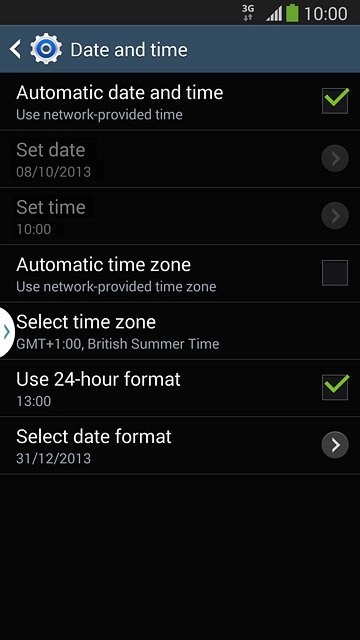 Press Automatic date and time until the function is turned on.