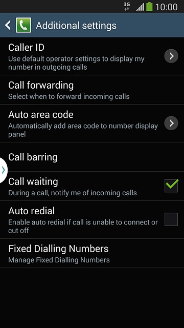 The current settings are displayed.Press Call waiting to turn the function on or off.