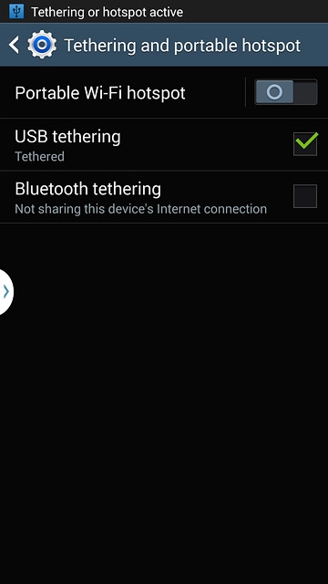 Press USB tethering until the function is turned on.