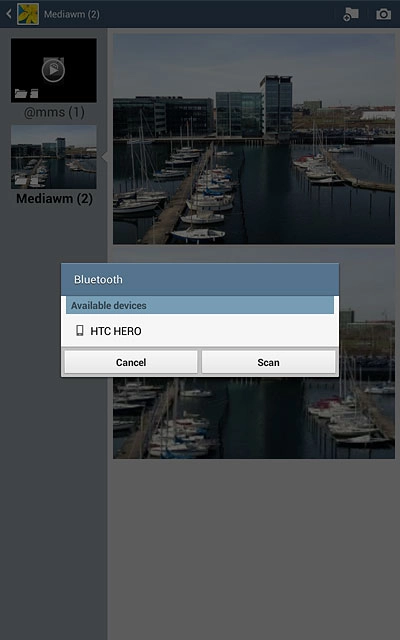 Your tablet searches for devices and after a moment, a list of Bluetooth devices within range is displayed.Press the required Bluetooth device.The file is sent.