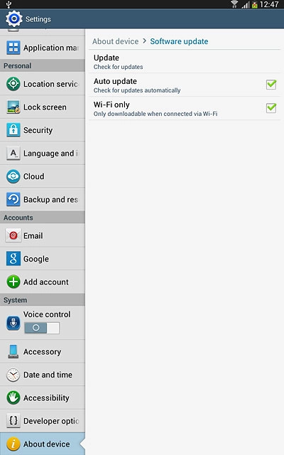 Press Update.If a new software version is available, it's displayed.Follow the instructions on the display to update your tablet's software.