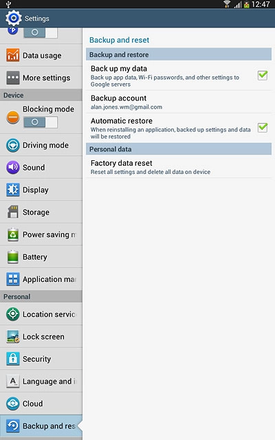 Press Factory data reset.