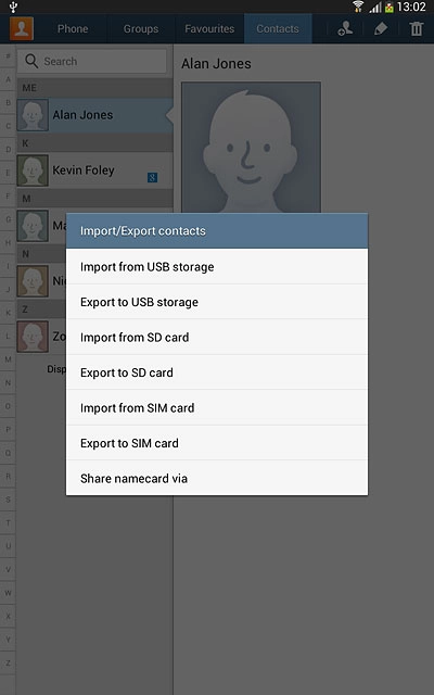 Press Import from SIM card.