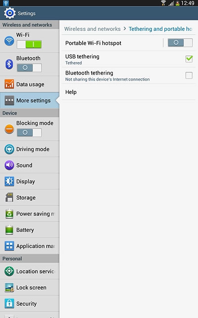 Press USB tethering until the function is turned on.