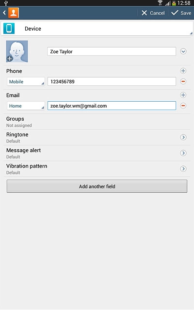 Press the field next to the email address.