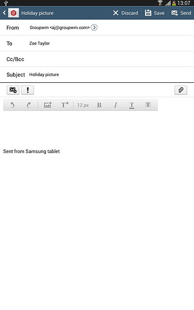 Press the text input field.Write the text for your email message.