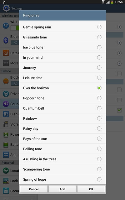 To use one of your own ring tones:Press Add.