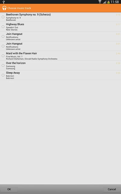 Go to the required folder.Press the different ring tones to listen to them.