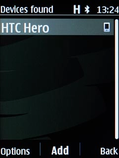 Highlight the required Bluetooth device and press the Navigation key.Follow the instructions on the display to pair the Bluetooth device with your phone.The new device is displayed on the list of paired devices.