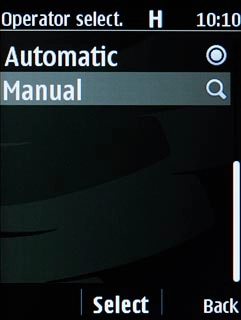 Scroll to Manual and press the Navigation key.Your phone searches for networks within range.