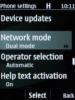 Scroll to Network mode and press the Navigation key.