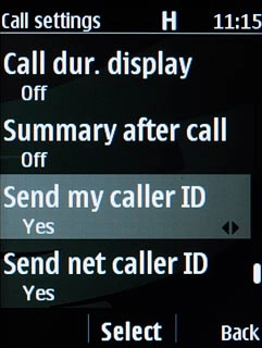 Scroll to Send my caller ID and press the Navigation key.