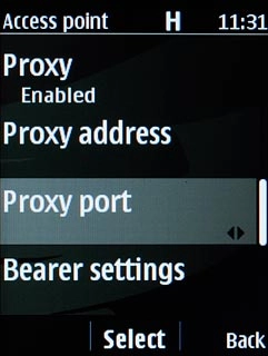 Scroll to Proxy port and press the Navigation key.