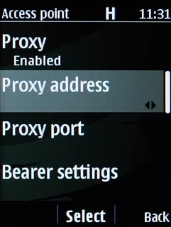 Scroll to Proxy address and press the Navigation key.
