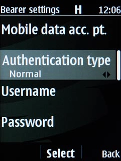 Scroll to Authentication type and press the Navigation key.