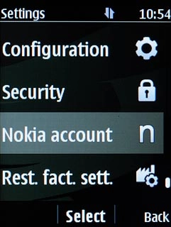 Scroll to Nokia account and press the Navigation key.
