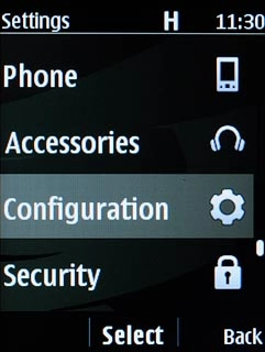 Scroll to Configuration and press the Navigation key.