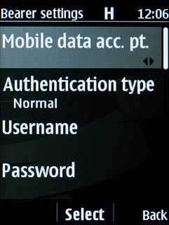 Scroll to Mobile data acc. pt. and press the Navigation key.Key in live.vodafone.com