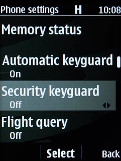Scroll to Security keyguard and press the Navigation key.