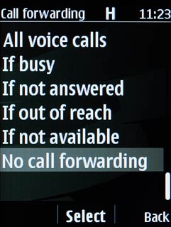 Scroll to No call forwarding and press the Navigation key.