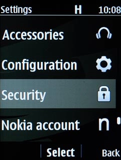 Scroll to Security and press the Navigation key.