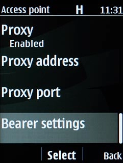 Scroll to Bearer settings and press the Navigation key.