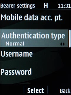 Scroll to Authentication type and press the Navigation key.