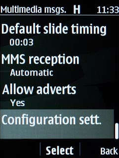 Scroll to Configuration sett. and press the Navigation key.