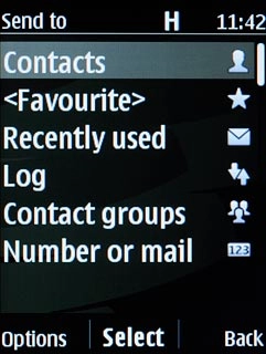 Scroll to Contacts and press the Navigation key.