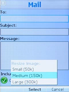 If you attach a picture:Highlight the required file size and press the Navigation key.