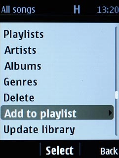 Scroll to Add to playlist and press the Navigation key.