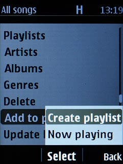 Scroll to Create playlist and press the Navigation key.