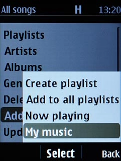 Highlight the required playlist and press the Navigation key.