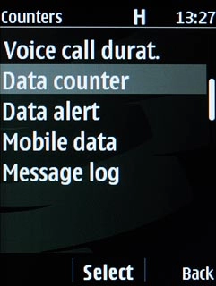 Scroll to Data counter and press the Navigation key.