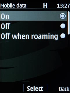 To turn on data roaming:Scroll to On and press the Navigation key.