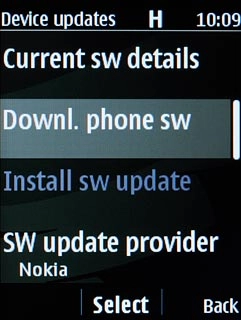 Scroll to Downl. phone sw and press the Navigation key.