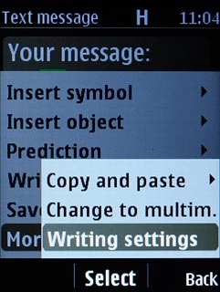 Scroll to Writing settings and press the Navigation key.