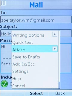 Scroll to Attach and press the Navigation key.