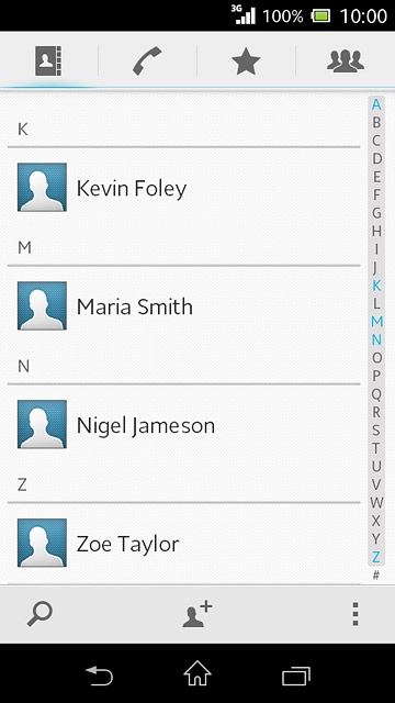 Press the required contact.The contact details are displayed.