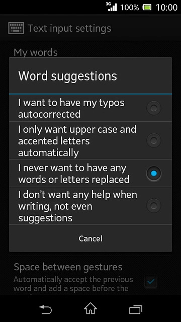 Press I never want to have any words or letters replaced.