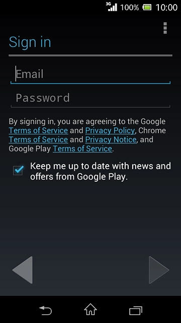 Press Email and key in the username for your Google account.