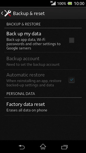 Press Factory data reset.
