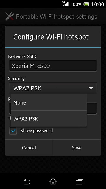 If you don't want to password protect your hotspot:Press None.