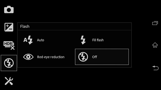 To turn on flash:Press Fill flash or Red-eye reduction.