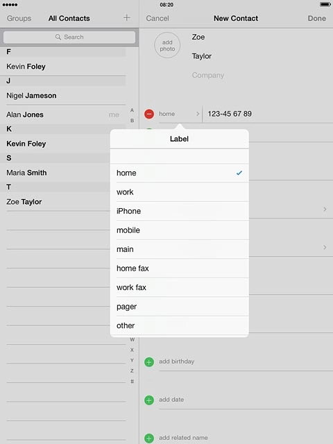 Press the required number type or Add Custom Label.