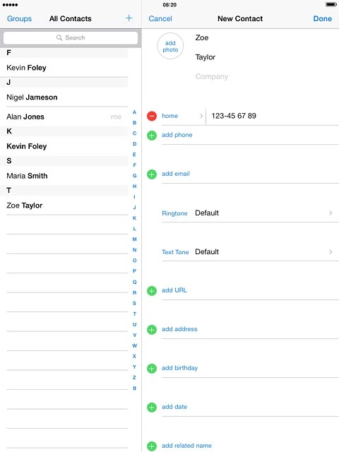 Press the field next to the phone number.